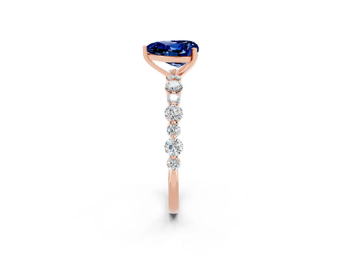 Rose gold Heart Cut Blue Sapphire Prong Set Engagement Ring with Pavé Band_2