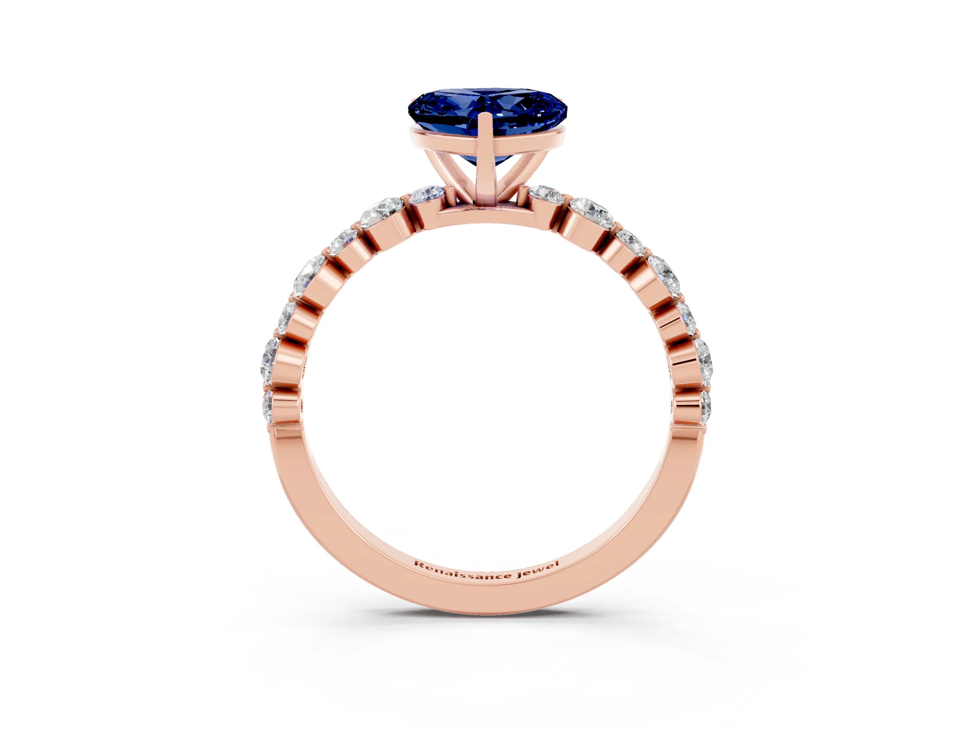 Rose gold Heart Cut Blue Sapphire Prong Set Engagement Ring with Pavé Band_3