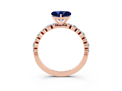 Rose gold Heart Cut Blue Sapphire Prong Set Engagement Ring with Pavé Band_3