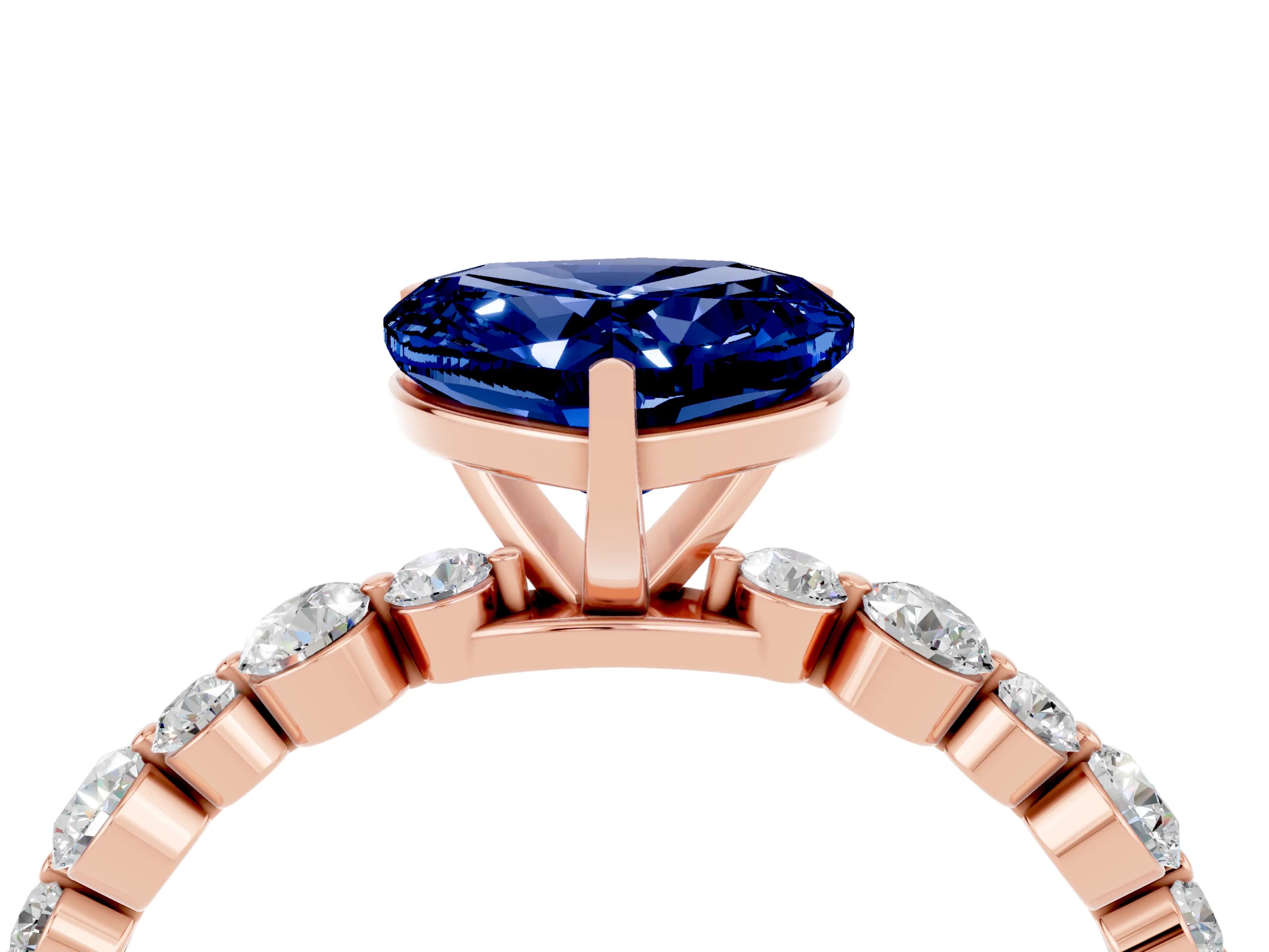 Rose gold Heart Cut Blue Sapphire Prong Set Engagement Ring with Pavé Band_4