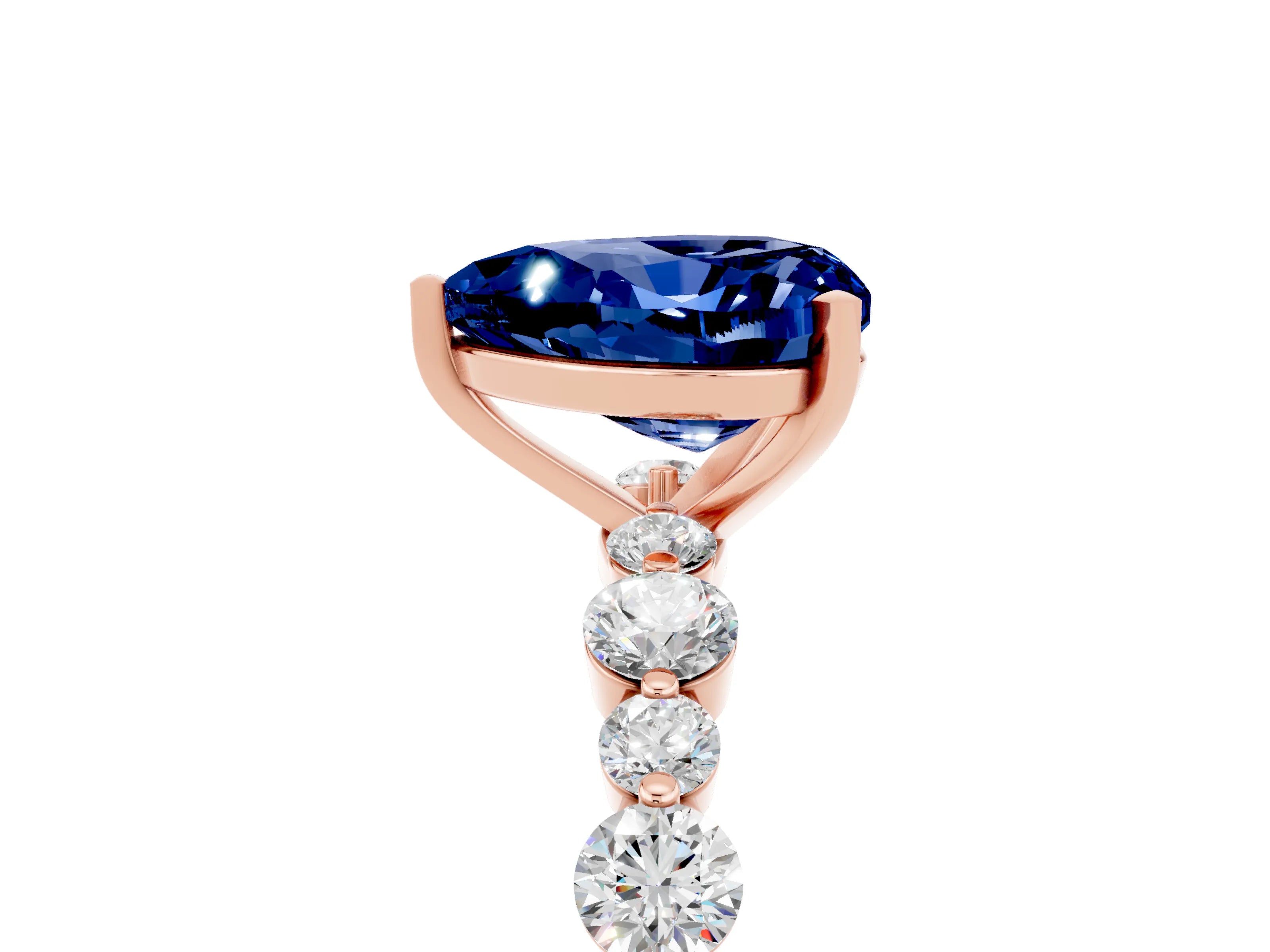 Rose gold Heart Cut Blue Sapphire Prong Set Engagement Ring with Pavé Band_5