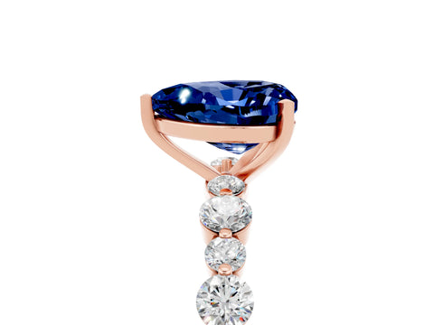 Rose gold Heart Cut Blue Sapphire Prong Set Engagement Ring with Pavé Band_5