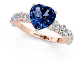Rose gold Heart Cut Blue Sapphire Prong Setting with Side Stones on a Pave Band_1