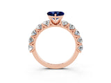 Rose gold Heart Cut Blue Sapphire Prong Setting with Side Stones on a Pave Band_3