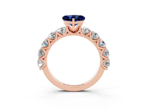 Rose gold Heart Cut Blue Sapphire Prong Setting with Side Stones on a Pave Band_3