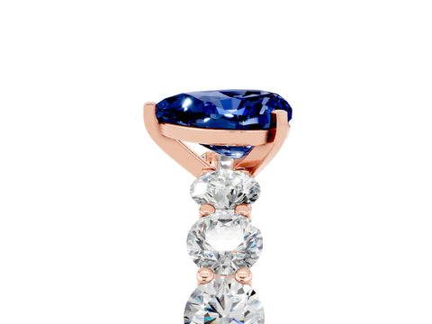Rose gold Heart Cut Blue Sapphire Prong Setting with Side Stones on a Pave Band_5