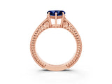 Rose gold Heart Cut Blue Sapphire Ring with Milgrain Pavé Band and Four-Prong Setting_15