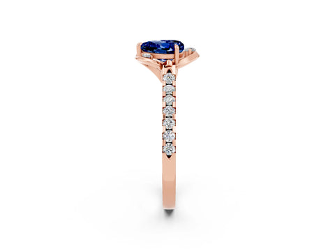Rose gold Heart Cut Blue Sapphire Ring with Pavé Band and Floral Prong Setting_2
