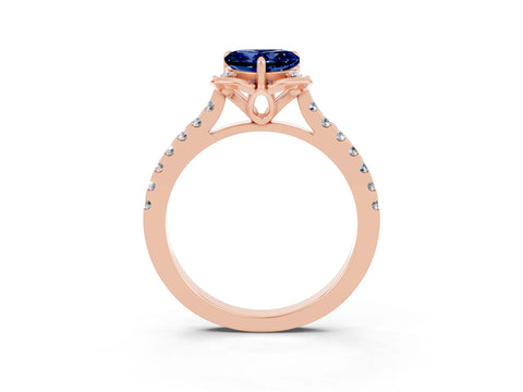 Rose gold Heart Cut Blue Sapphire Ring with Pavé Band and Floral Prong Setting_3