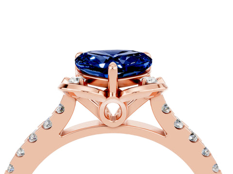 Rose gold Heart Cut Blue Sapphire Ring with Pavé Band and Floral Prong Setting_4