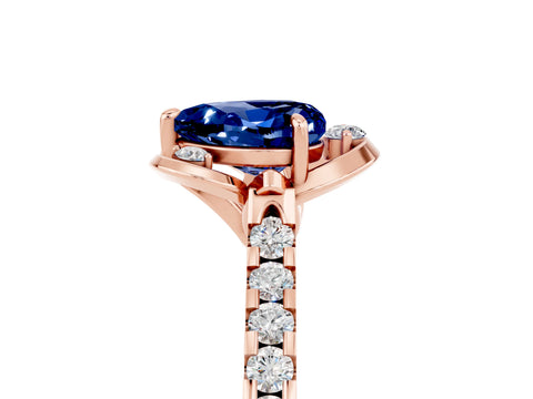 Rose gold Heart Cut Blue Sapphire Ring with Pavé Band and Floral Prong Setting_5