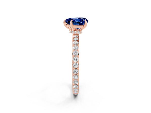 Rose gold Heart Cut Blue Sapphire Pavé Engagement Ring with Round  Accents and Prong Setting