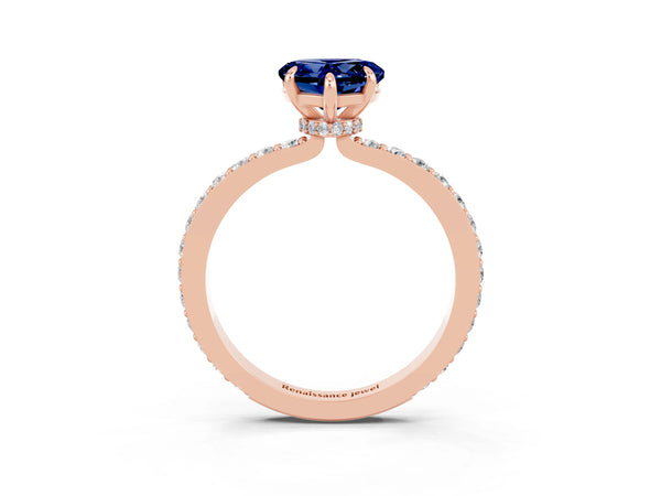 Rose gold Heart Cut Blue Sapphire Pavé Engagement Ring with Round  Accents and Prong Setting