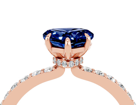 Rose gold Heart Cut Blue Sapphire Ring with Pavé Band and Four-Prong Setting_4