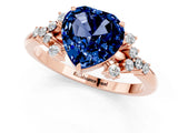 Rose gold Heart Cut Blue Sapphire Ring with Side Stones and Four-Prong Setting_37