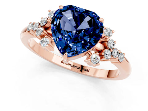 Rose gold Heart Cut Blue Sapphire Ring with Side Stones and Four-Prong Setting_37