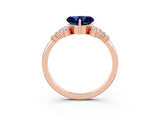 Rose gold Heart Cut Blue Sapphire Ring with Side Stones and Four-Prong Setting_39