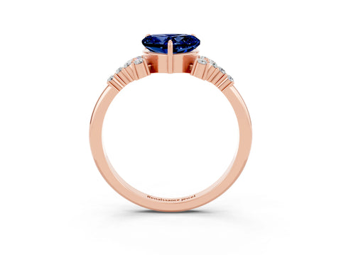 Rose gold Heart Cut Blue Sapphire Ring with Side Stones and Four-Prong Setting_39