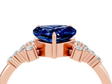 Rose gold Heart Cut Blue Sapphire Ring with Side Stones and Four-Prong Setting_40