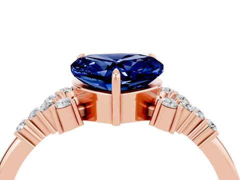 Rose gold Heart Cut Blue Sapphire Ring with Side Stones and Four-Prong Setting_40
