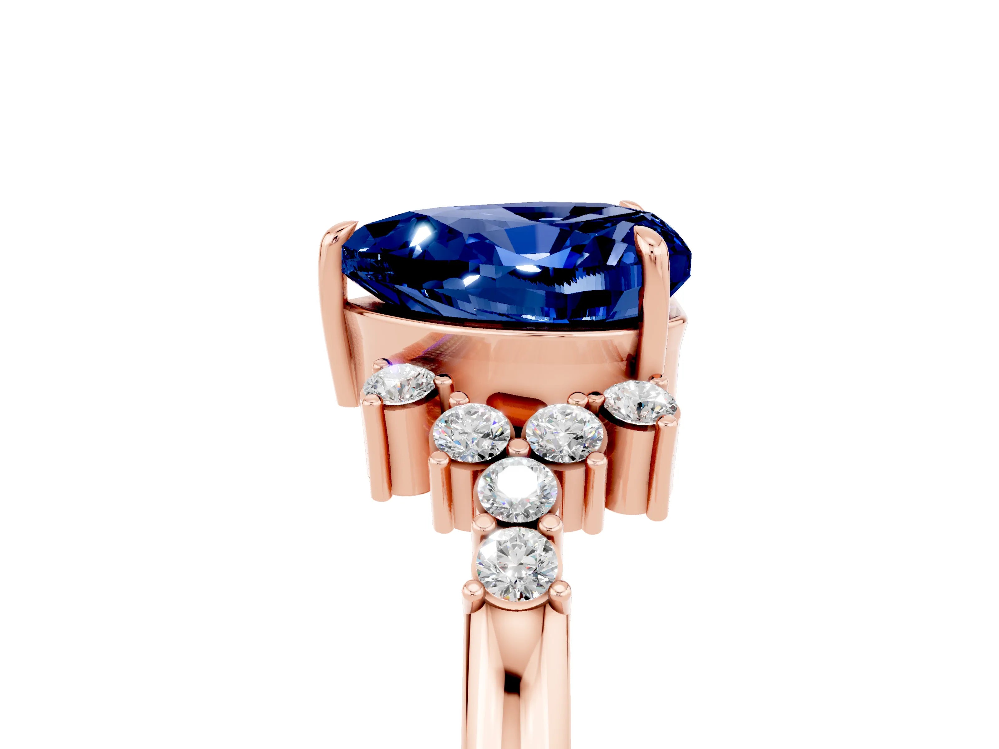Rose gold Heart Cut Blue Sapphire Ring with Side Stones and Four-Prong Setting_41