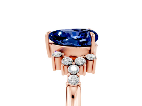 Rose gold Heart Cut Blue Sapphire Ring with Side Stones and Four-Prong Setting_41