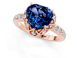 Rose gold Heart Cut Blue Sapphire Scalloped Halo Engagement Ring with Round Shared Prong Band_25
