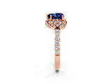 Rose gold Heart Cut Blue Sapphire Scalloped Halo Engagement Ring with Round Shared Prong Band_26