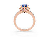 Rose gold Heart Cut Blue Sapphire Scalloped Halo Engagement Ring with Round Shared Prong Band_27