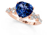 Rose gold Heart Cut Blue Sapphire Scattered Round Accent Ring with Prong Setting_13