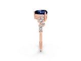 Rose gold Heart Cut Blue Sapphire Scattered Round Accent Ring with Prong Setting_14
