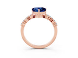 Rose gold Heart Cut Blue Sapphire Scattered Round Accent Ring with Prong Setting_15