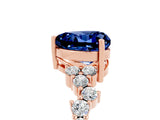 Rose gold Heart Cut Blue Sapphire Scattered Round Accent Ring with Prong Setting_17