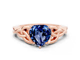 Rose gold Heart Cut Blue Sapphire Solitaire Celtic Knot Ring with Four-Prong Setting_12