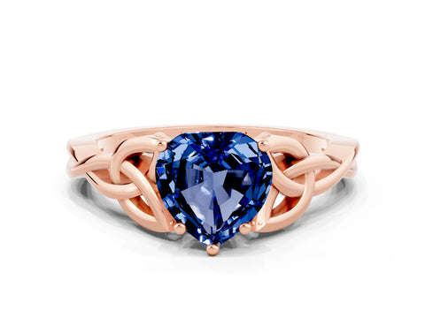 Rose gold Heart Cut Blue Sapphire Solitaire Celtic Knot Ring with Four-Prong Setting_12