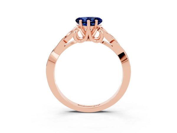 Rose gold Heart Cut Blue Sapphire Solitaire Celtic Knot Ring with Four-Prong Setting