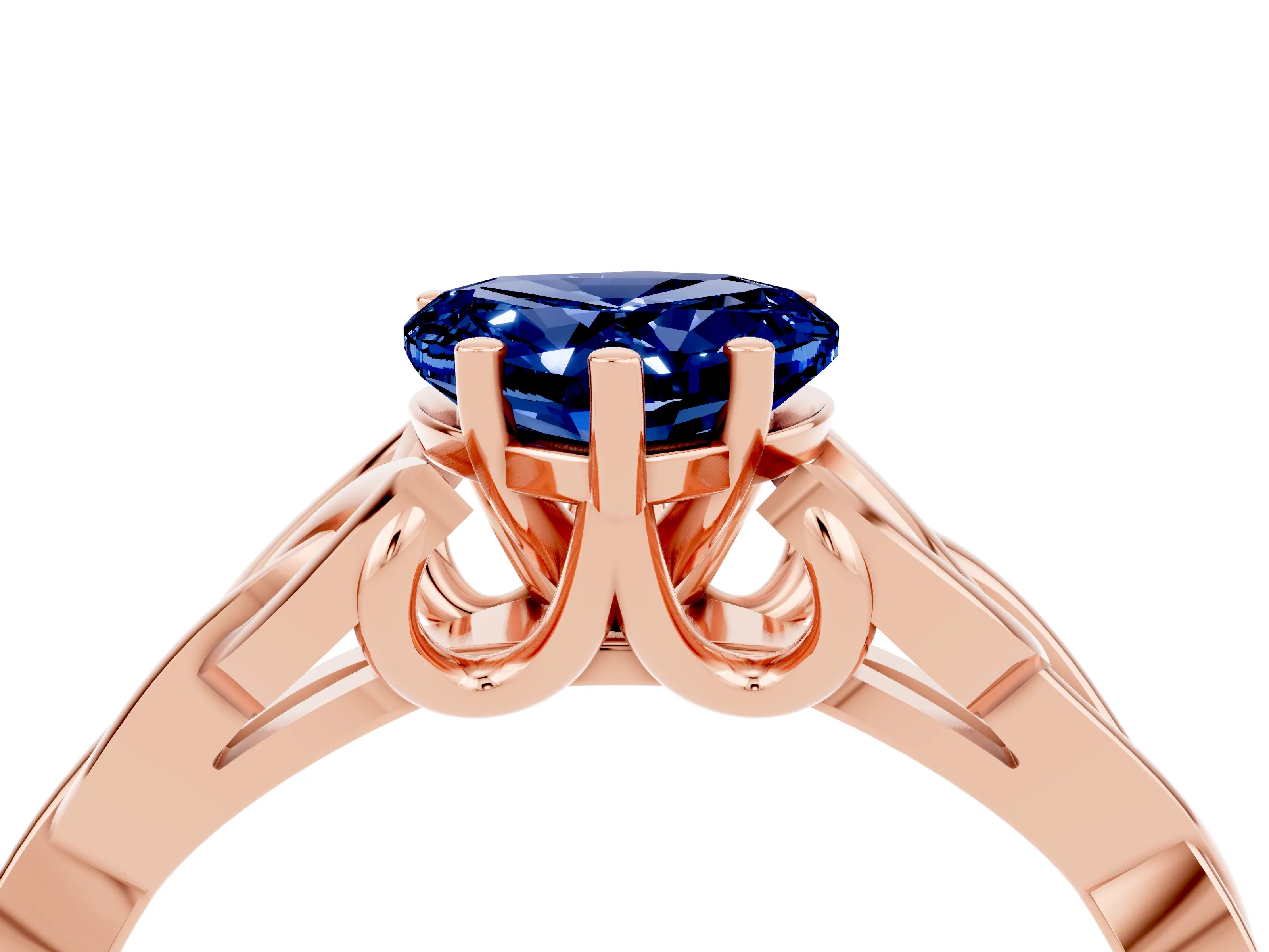Rose gold Heart Cut Blue Sapphire Solitaire Celtic Knot Ring with Four-Prong Setting_16