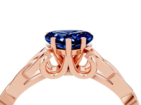 Rose gold Heart Cut Blue Sapphire Solitaire Celtic Knot Ring with Four-Prong Setting_16