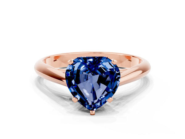 Rose gold Heart Cut Blue Sapphire Solitaire Engagement Ring with Cathedral Setting and Four-Prong Mount