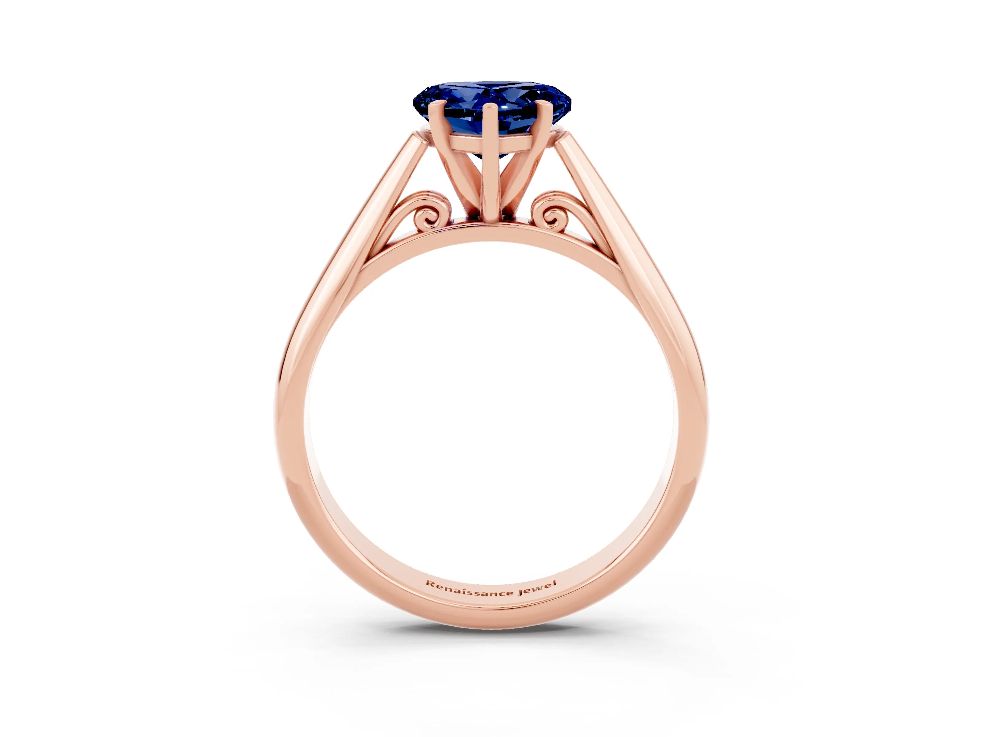 Rose gold Heart Cut Blue Sapphire Solitaire Engagement Ring with Cathedral Setting and Four-Prong Mount_15