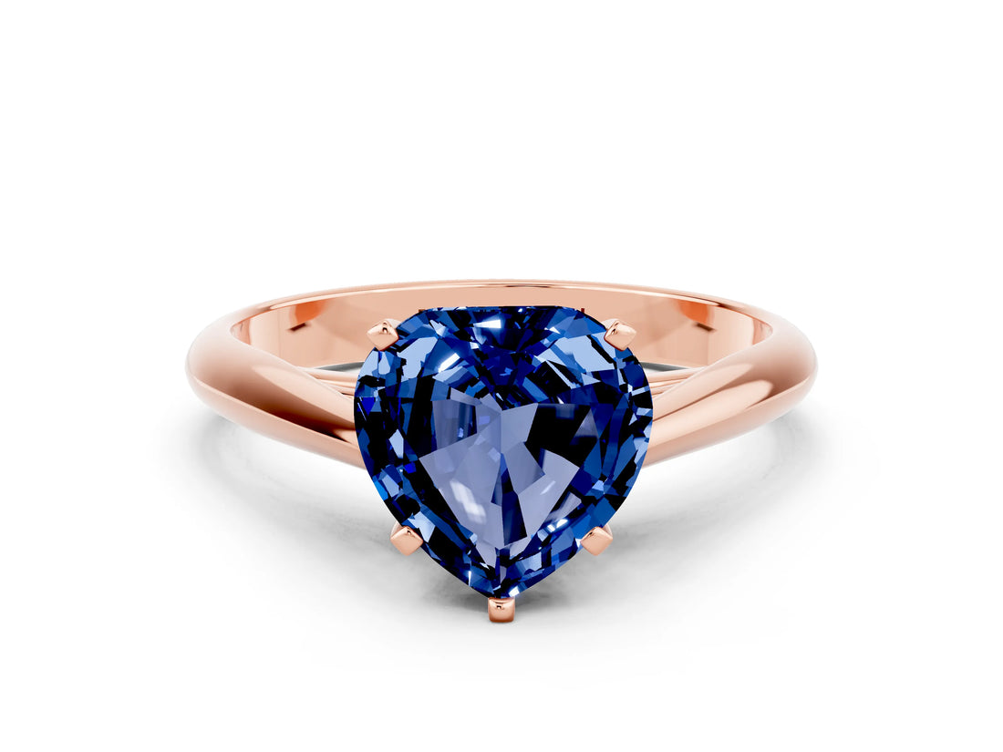 Rose gold Heart Cut Blue Sapphire Solitaire Engagement Ring with Cathedral Setting and Four-Prong Mount_30