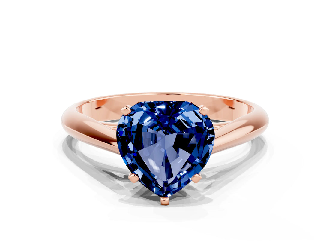 Rose gold Heart Cut Blue Sapphire Solitaire Engagement Ring with Cathedral Setting and Four-Prong Mount_72