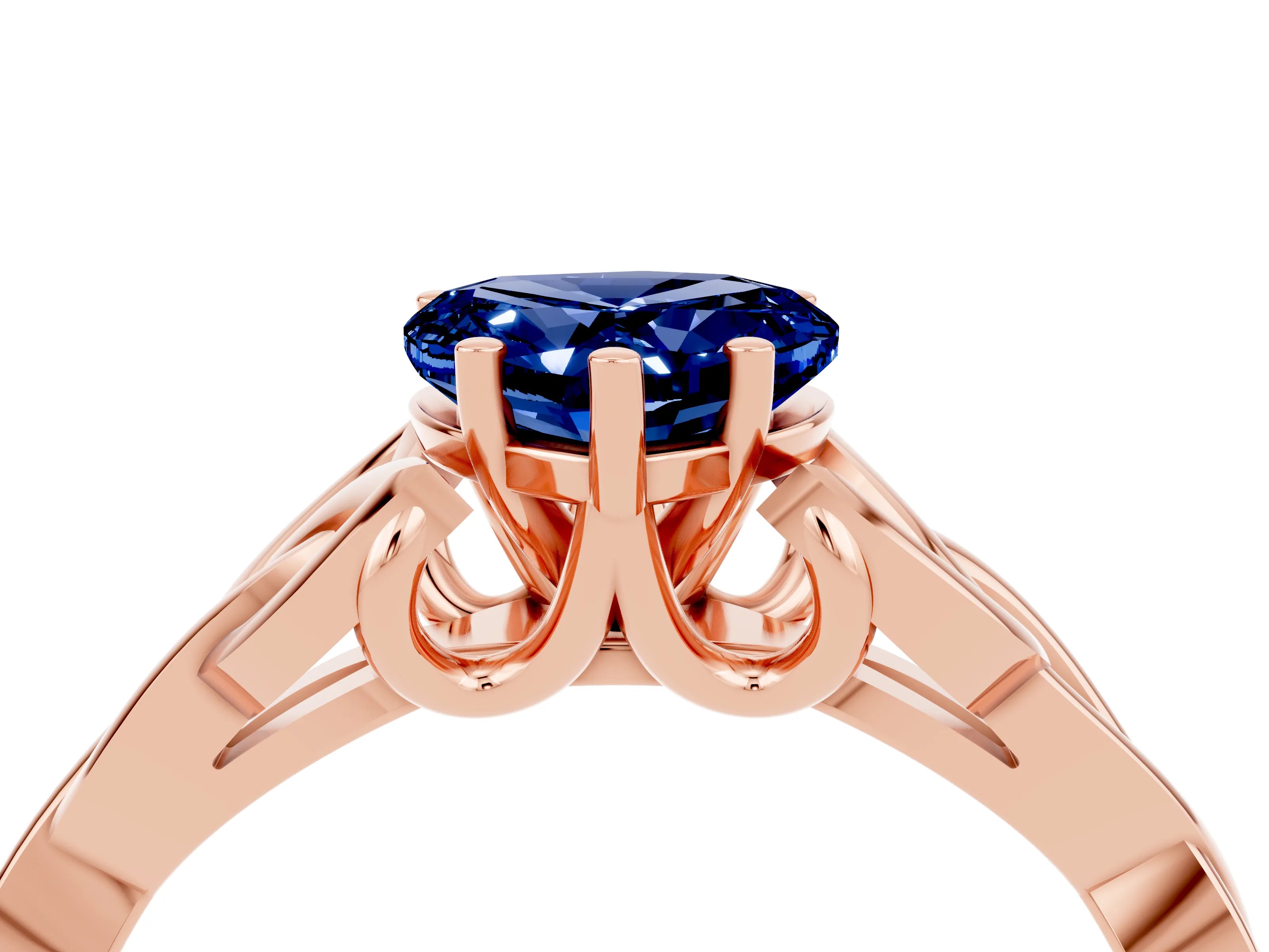 Rose gold Heart Cut Blue Sapphire Solitaire Engagement Ring with Celtic Knot Band and Four-Prong Setting_4