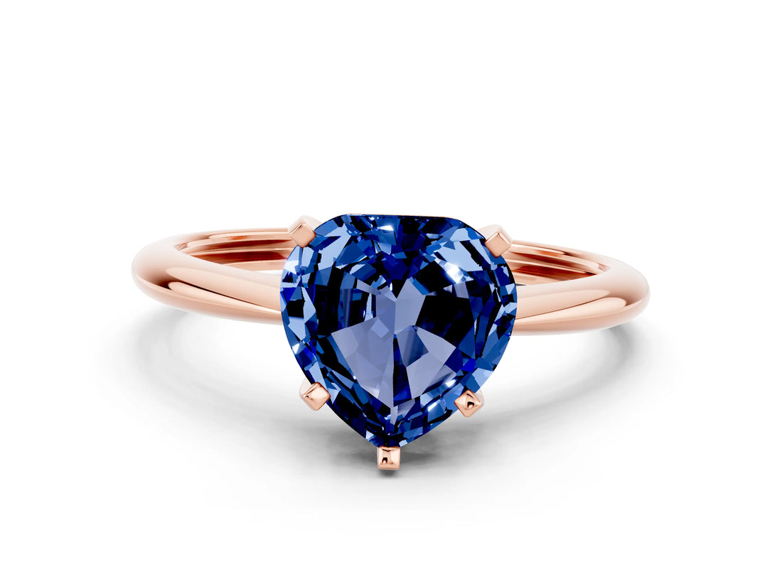 Rose gold Heart Cut Blue Sapphire Solitaire Engagement Ring with Classic Band and Four-Prong Setting_12