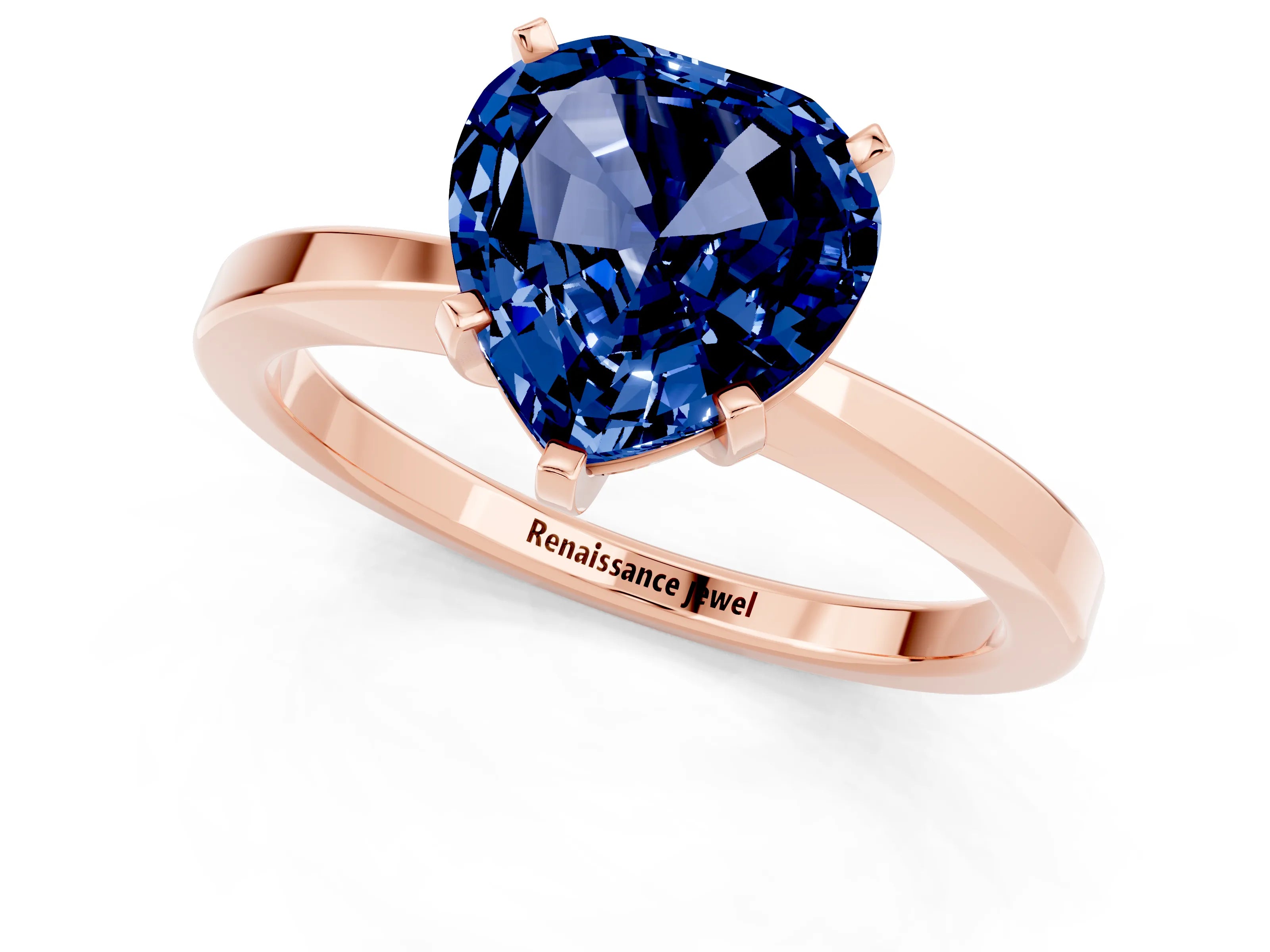 Rose gold Heart Cut Blue Sapphire Solitaire Engagement Ring with Classic Band and Four-Prong Setting_25