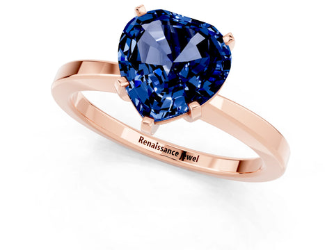 Rose gold Heart Cut Blue Sapphire Solitaire Engagement Ring with Classic Band and Four-Prong Setting_25