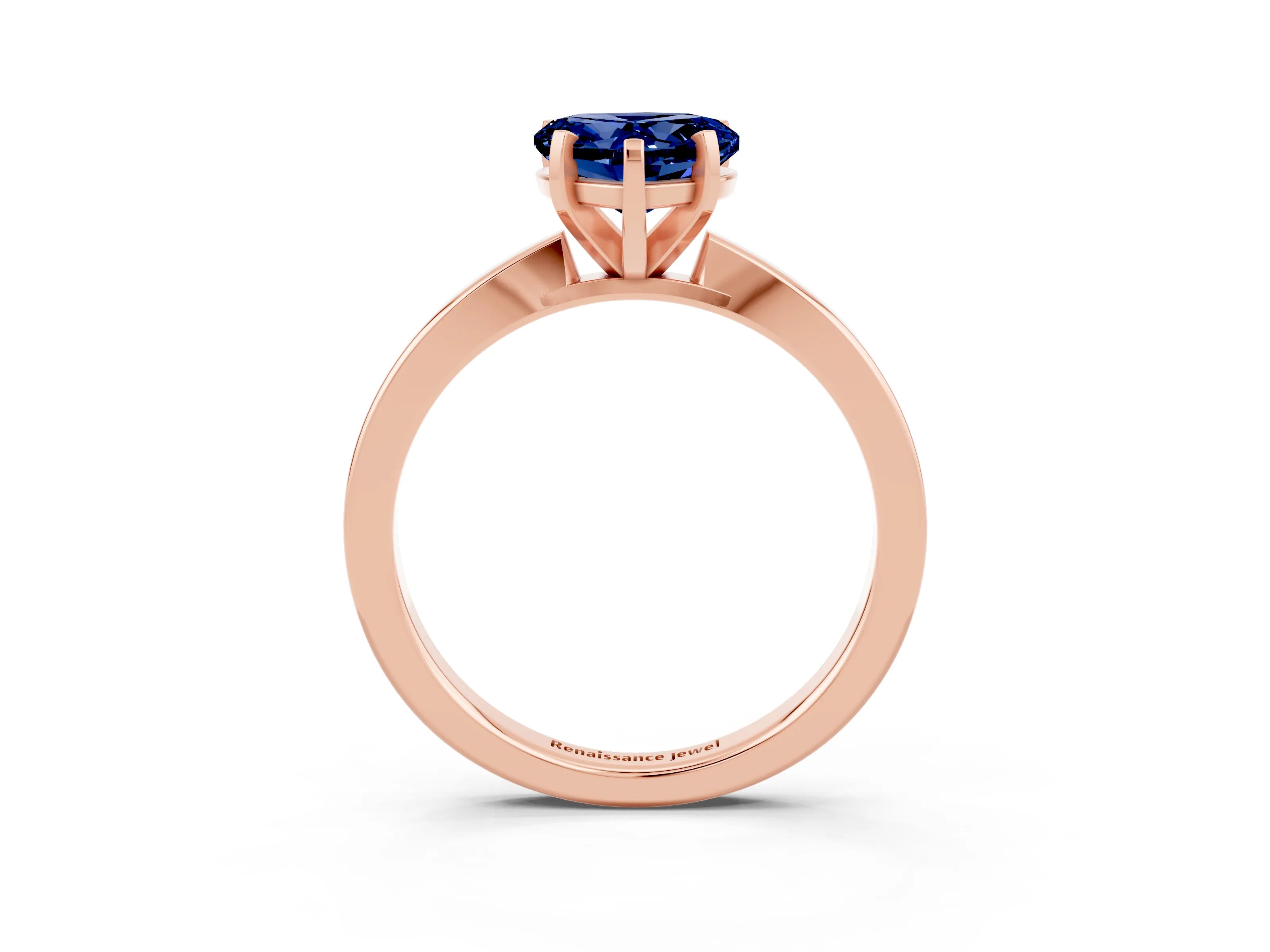 Rose gold Heart Cut Blue Sapphire Solitaire Engagement Ring with Classic Band and Four-Prong Setting_27