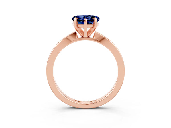 Rose gold Heart Cut Blue Sapphire Solitaire Engagement Ring with Classic Band and Four-Prong Setting