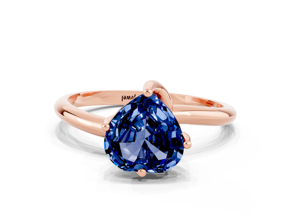 Rose gold Heart Cut Blue Sapphire Solitaire Engagement Ring with Four-Prong Setting and Classic Band