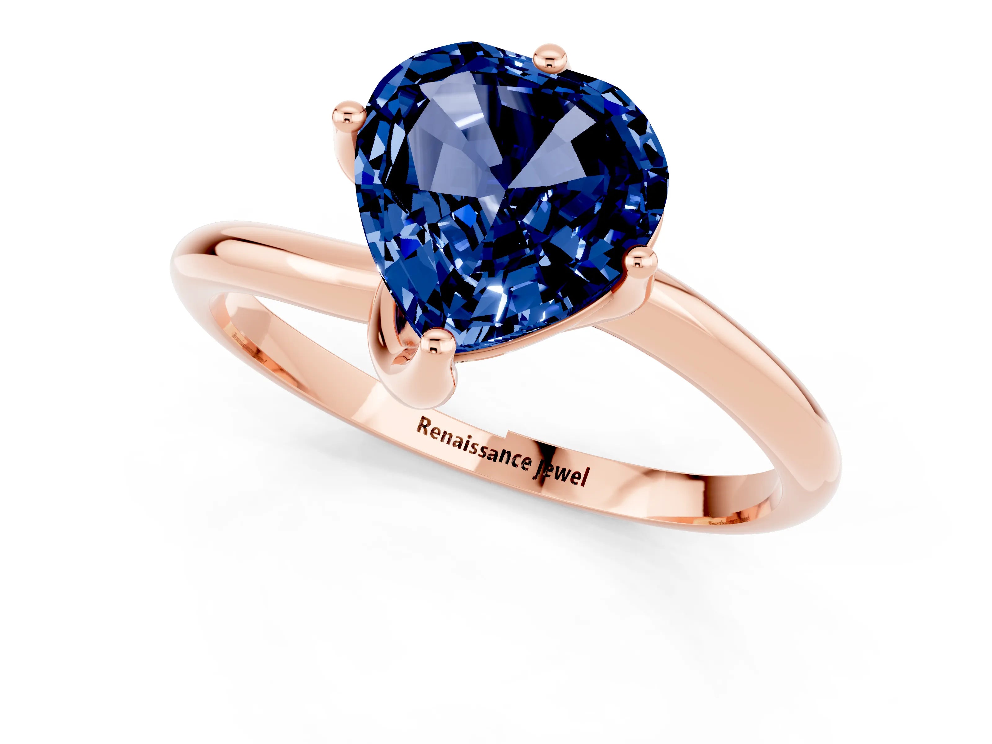 Rose gold Heart Cut Blue Sapphire Solitaire Engagement Ring with Four-Prong Setting and Classic Band_13